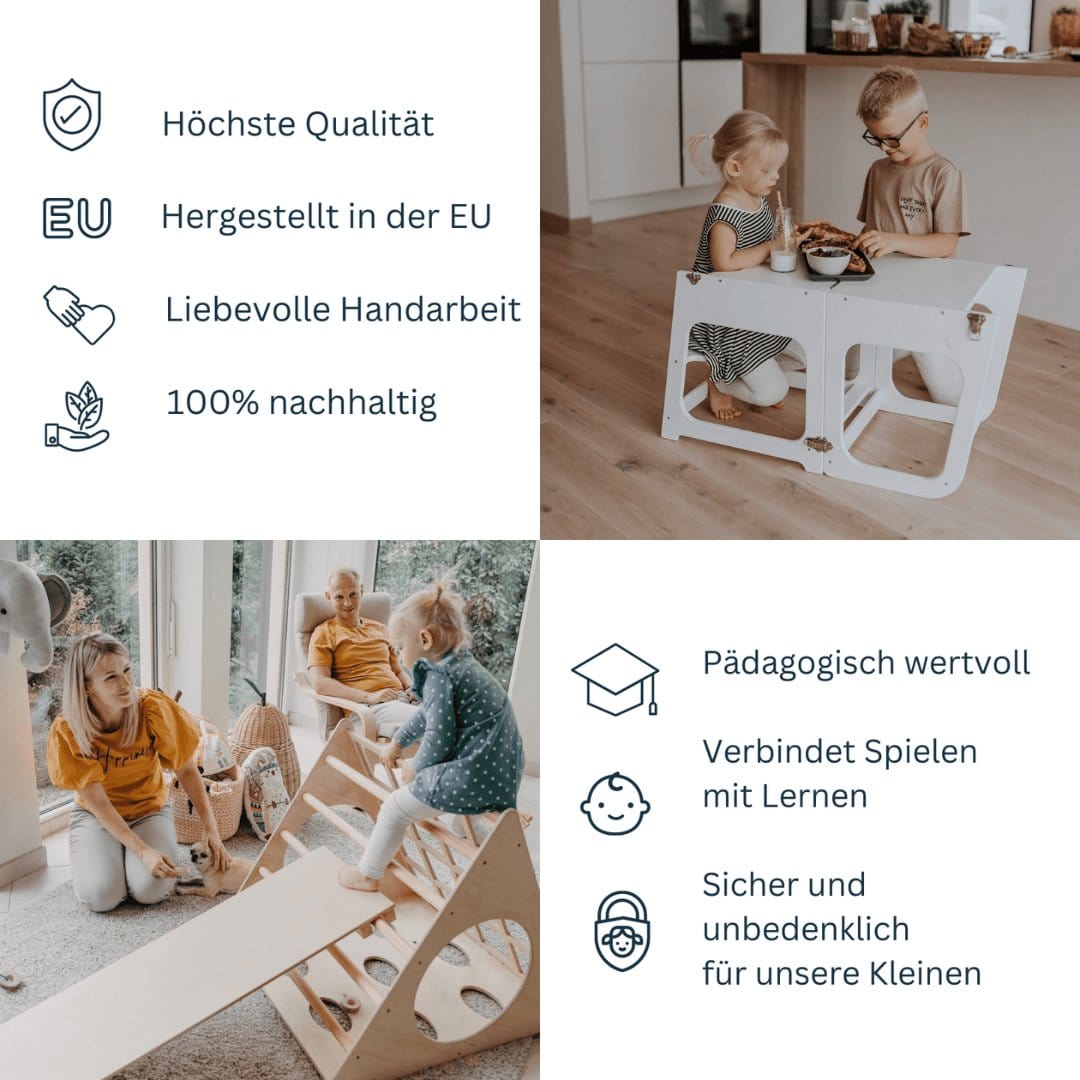 Learning Tower 2in1 wandelbarer Montessori Küchenturm und Kindertisch - Lernturm und Tisch in einem 2-in-1