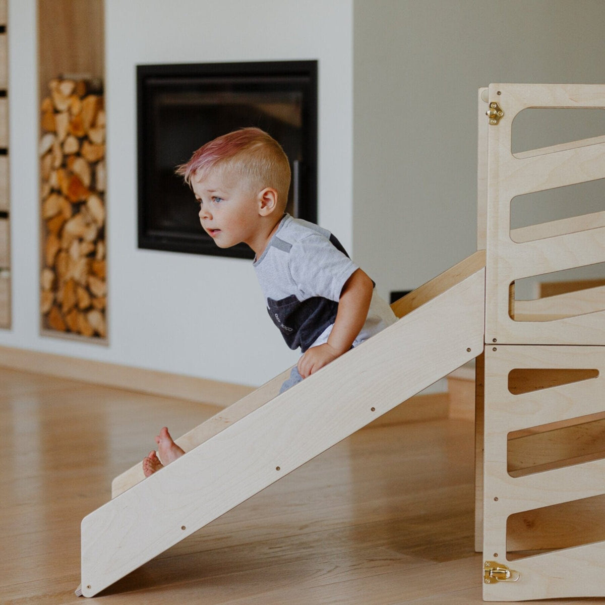 Learning Tower 3 in 1 wandelbarer Montessori Lernturm mit Rutsche oder Hocker Natur