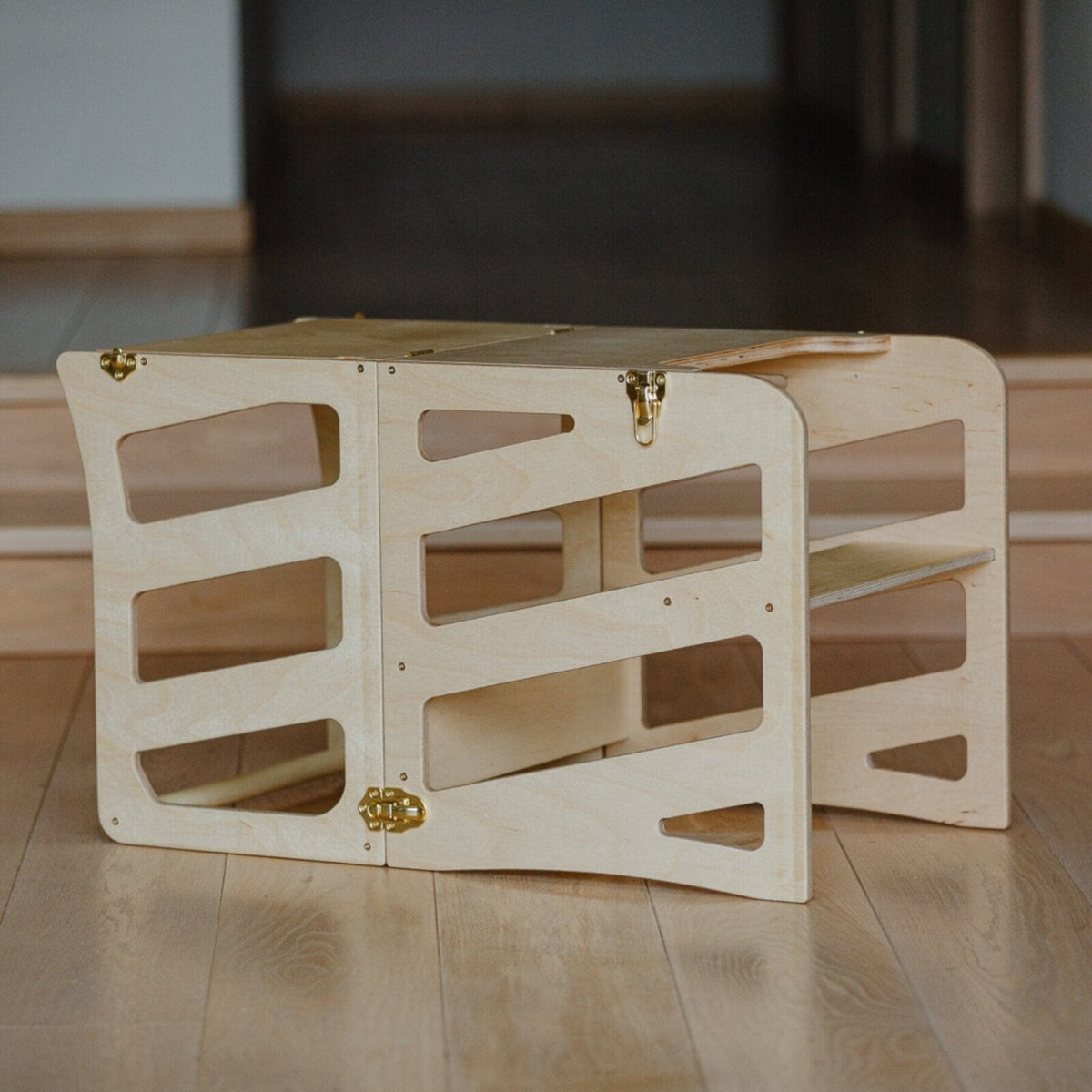 Learning Tower 3 in 1 wandelbarer Montessori Lernturm mit Rutsche oder Hocker Natur