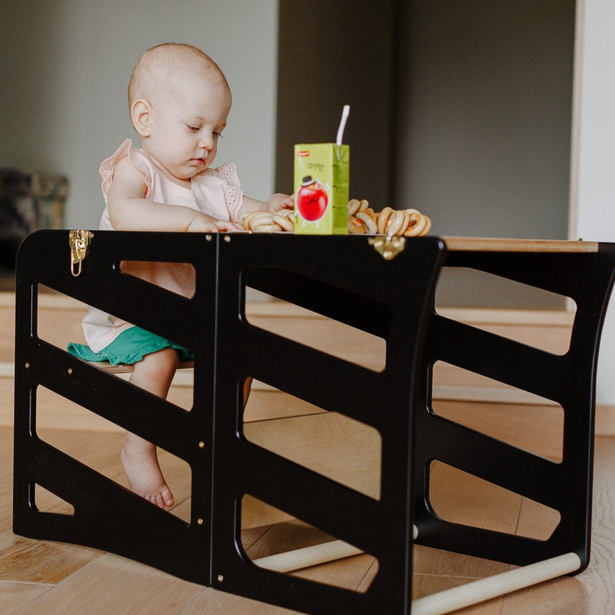 Learning Tower 3 in 1 wandelbarer Montessori Lernturm mit Rutsche oder Hocker Schwarz