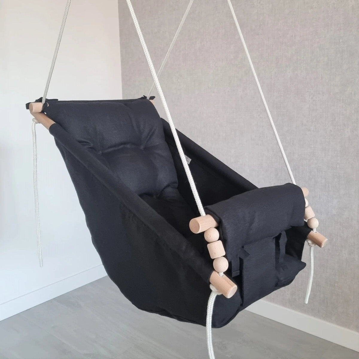 Schaukel Babyschaukel Babyliegeschaukel Leinenstoff Schwarz
