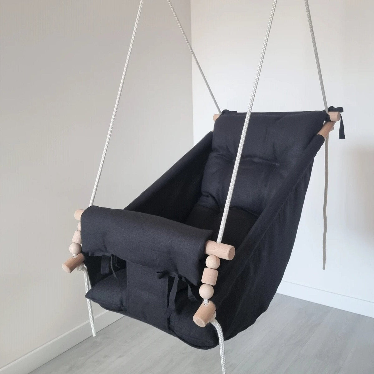 Schaukel Babyschaukel Babyliegeschaukel Leinenstoff Schwarz