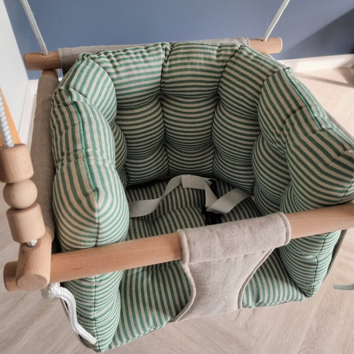 Schaukel Premium Babyschaukel Leinen Grün Gestreift