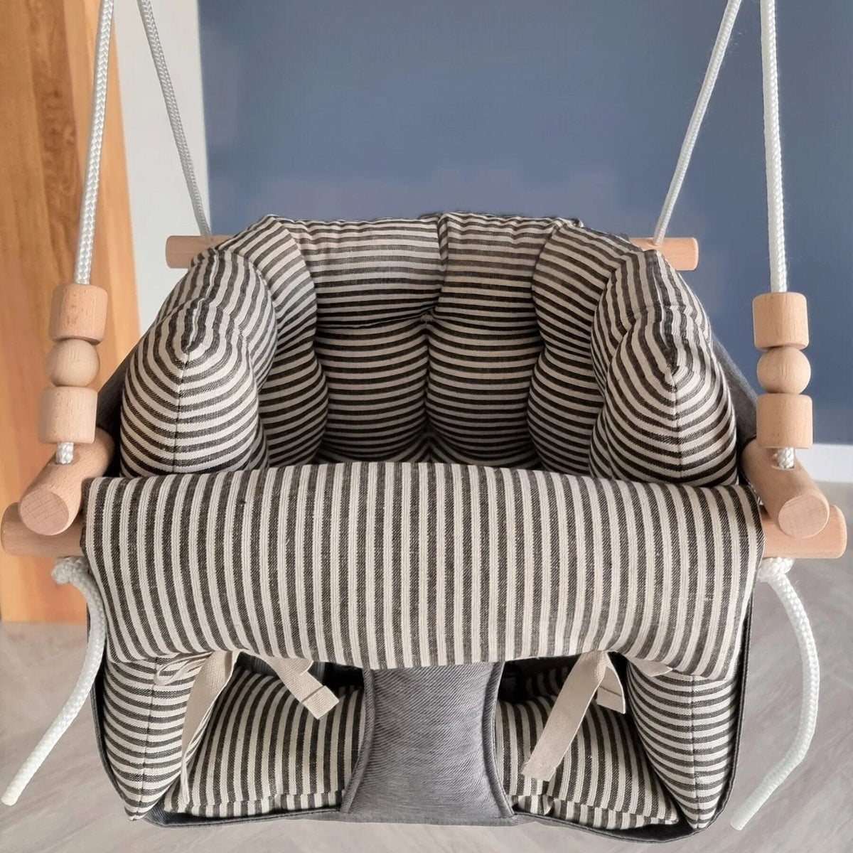 Schaukel Premium Babyschaukel Dunkelgrau Leinenkissen