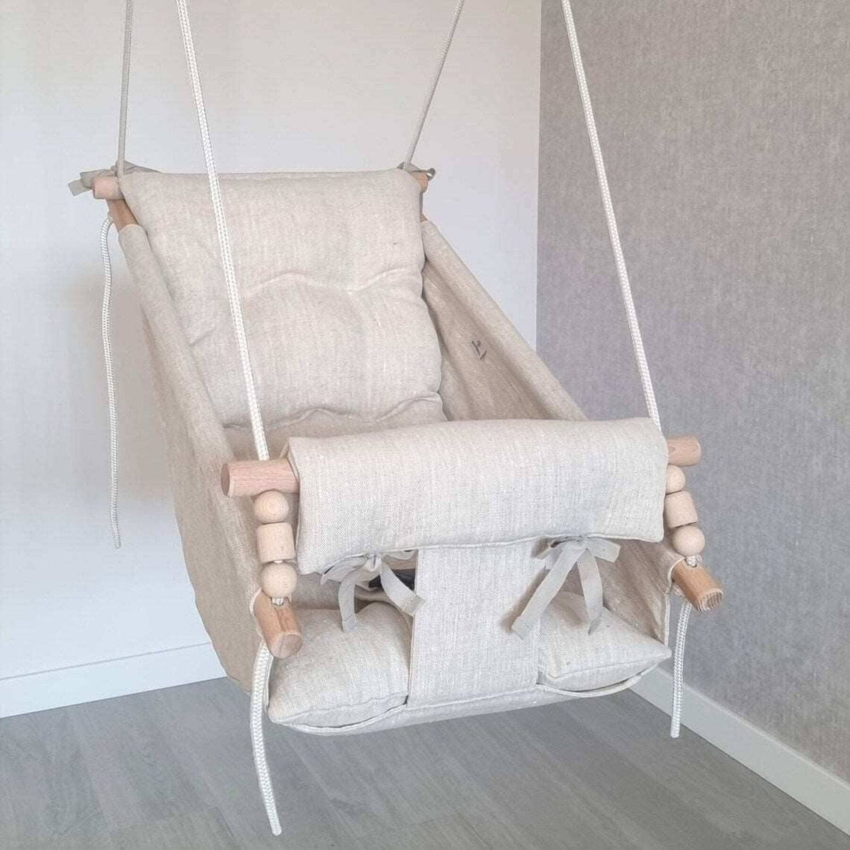 Schaukel Babyschaukel Babyliegeschaukel Leinen Beige