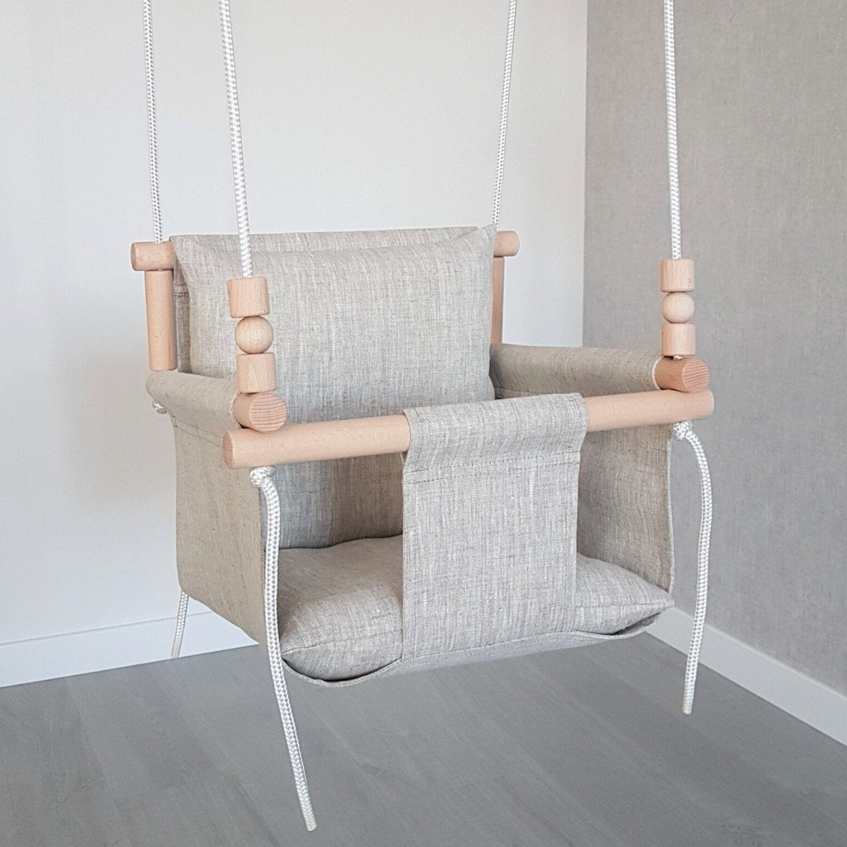 Schaukel Babyschaukel mit hoher Rückenlehne Leinen Melange