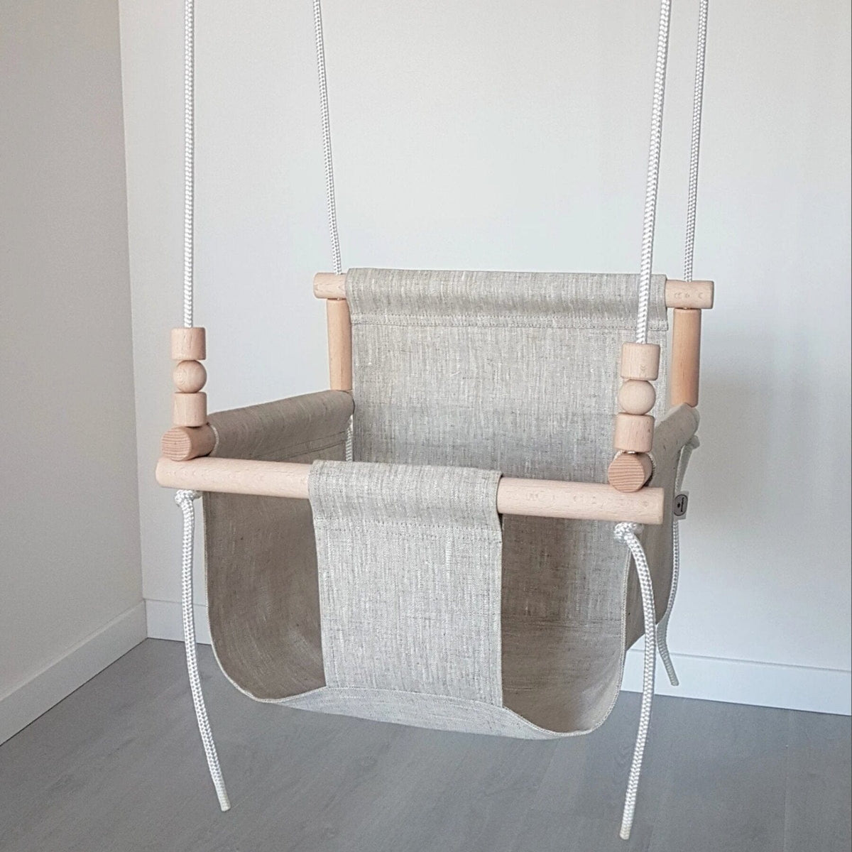 Schaukel Babyschaukel mit hoher Rückenlehne Leinen Melange