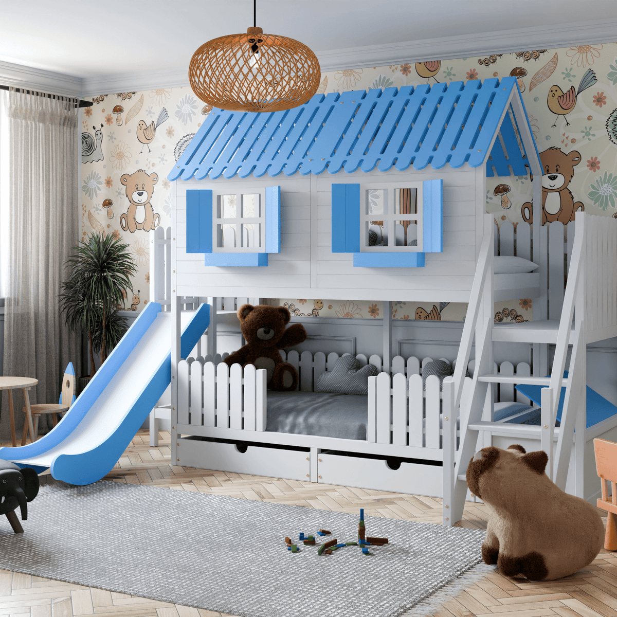 Bett Kinderbett Hausbett Etagenbett für Kinder - Nuri