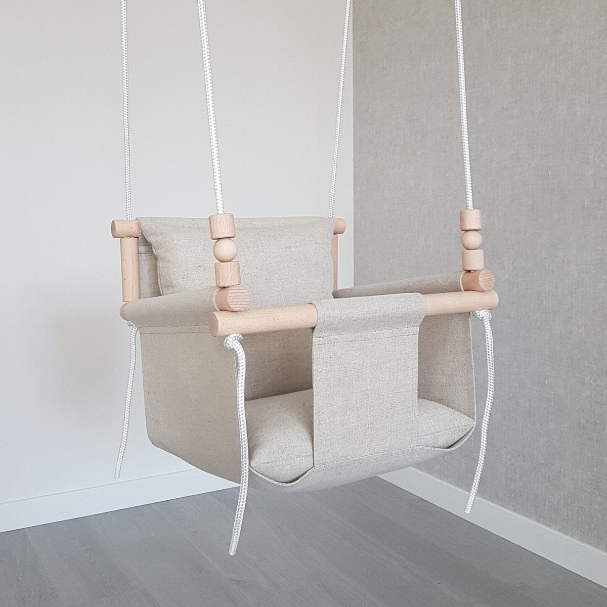 Schaukel Babyschaukel mit hoher Rückenlehne Leinen Beige