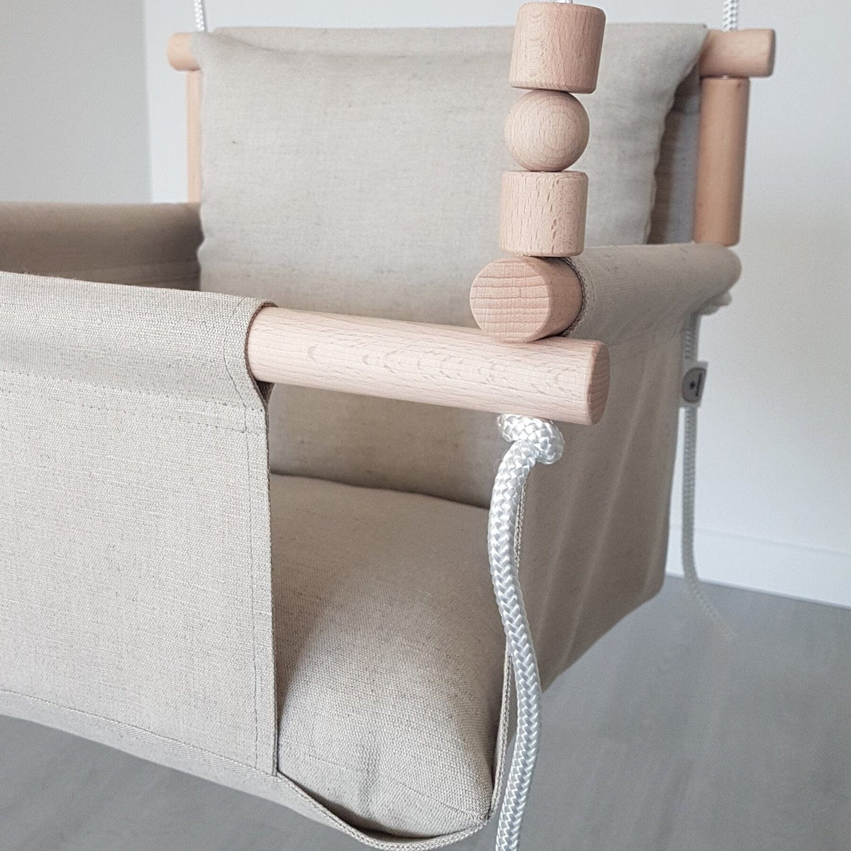 Schaukel Babyschaukel mit hoher Rückenlehne Leinen Beige