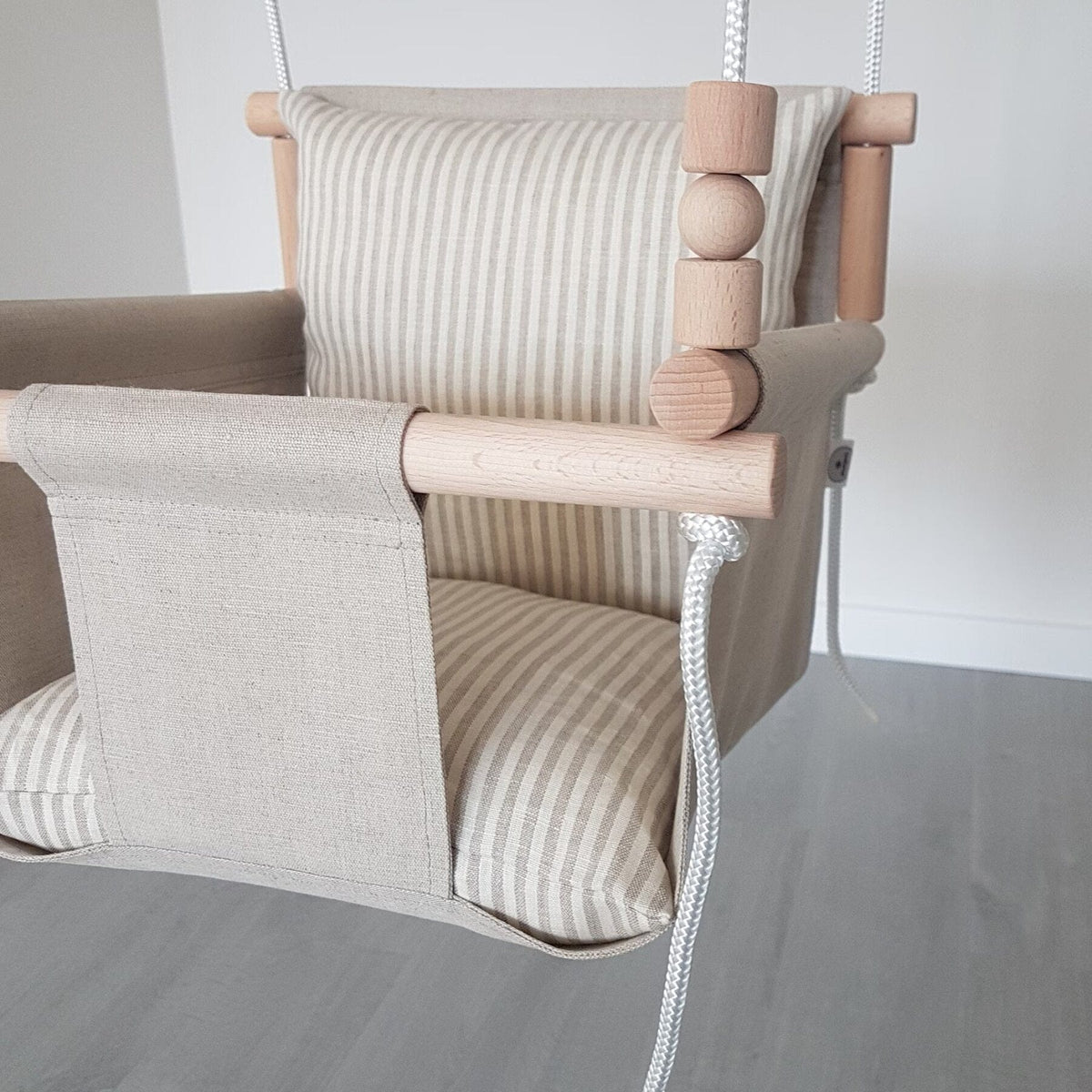 Schaukel Babyschaukel mit hoher Rückenlehne Leinen Beige