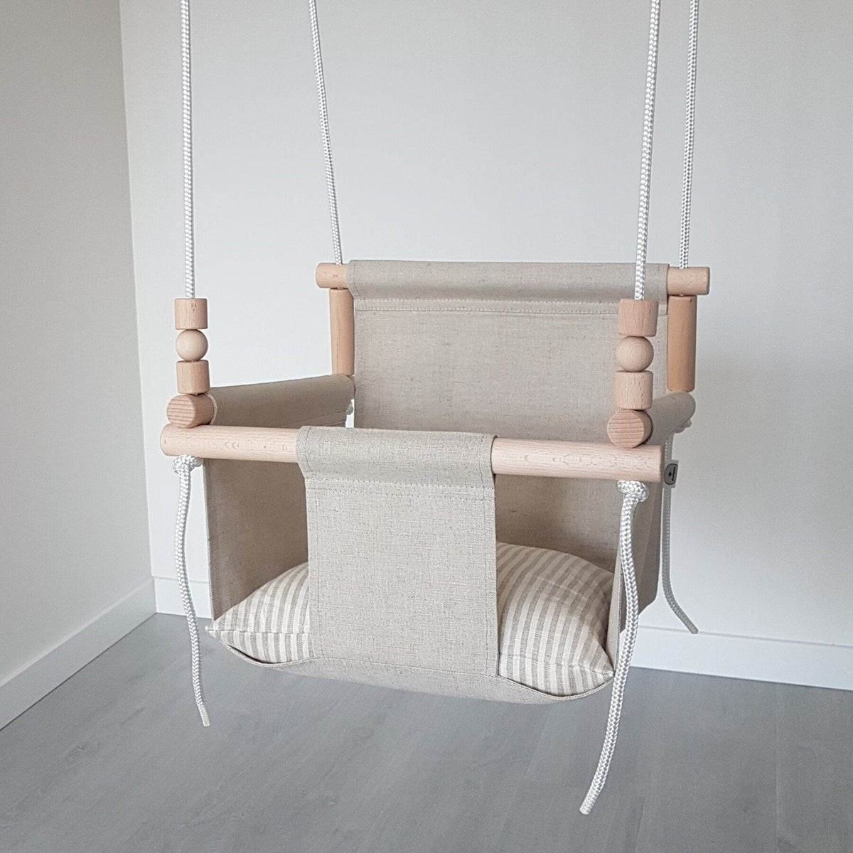 Schaukel Babyschaukel mit hoher Rückenlehne Leinen Beige
