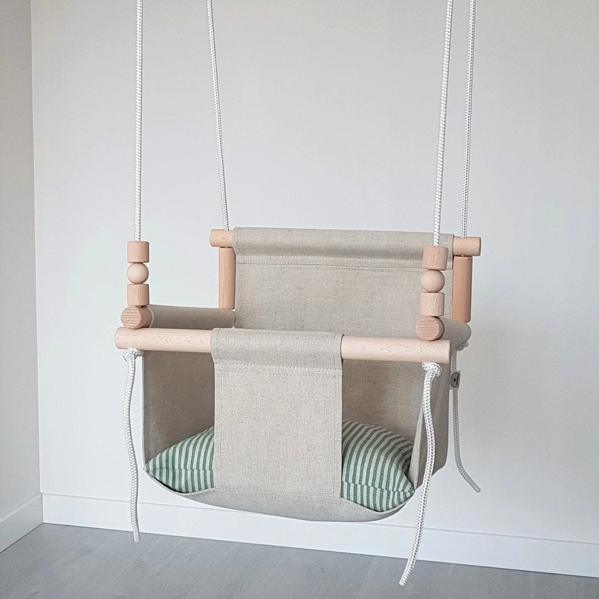 Schaukel Babyschaukel mit hoher Rückenlehne Leinen Beige