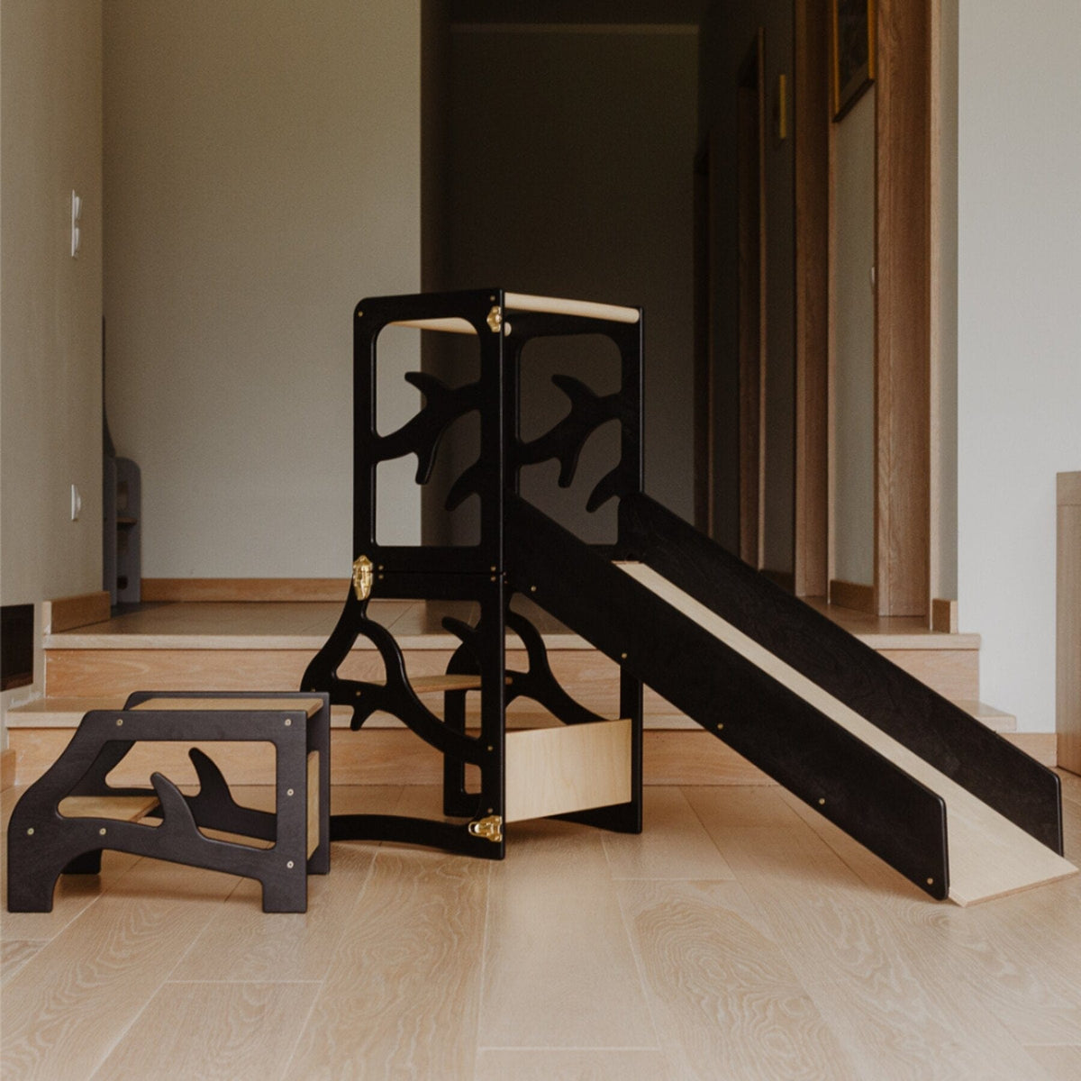 Learning Tower 3in1 wandelbarer Montessori Lernturm - mit Rutsche oder Tritthocker - Tree Design