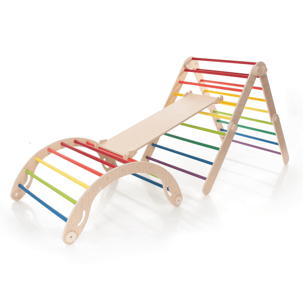 Kletterdreieck Pikler Dreieck Set Bunt – 4-in-1 Motorik-Kletterbaukasten