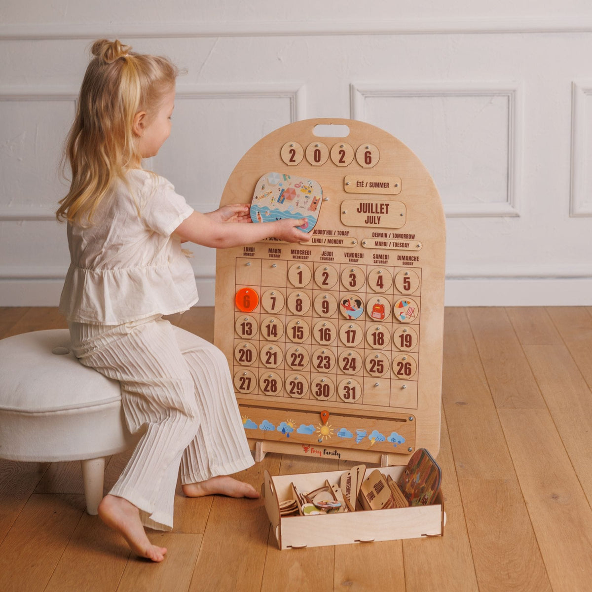 Zweisprachiger Holzkalender Montessori