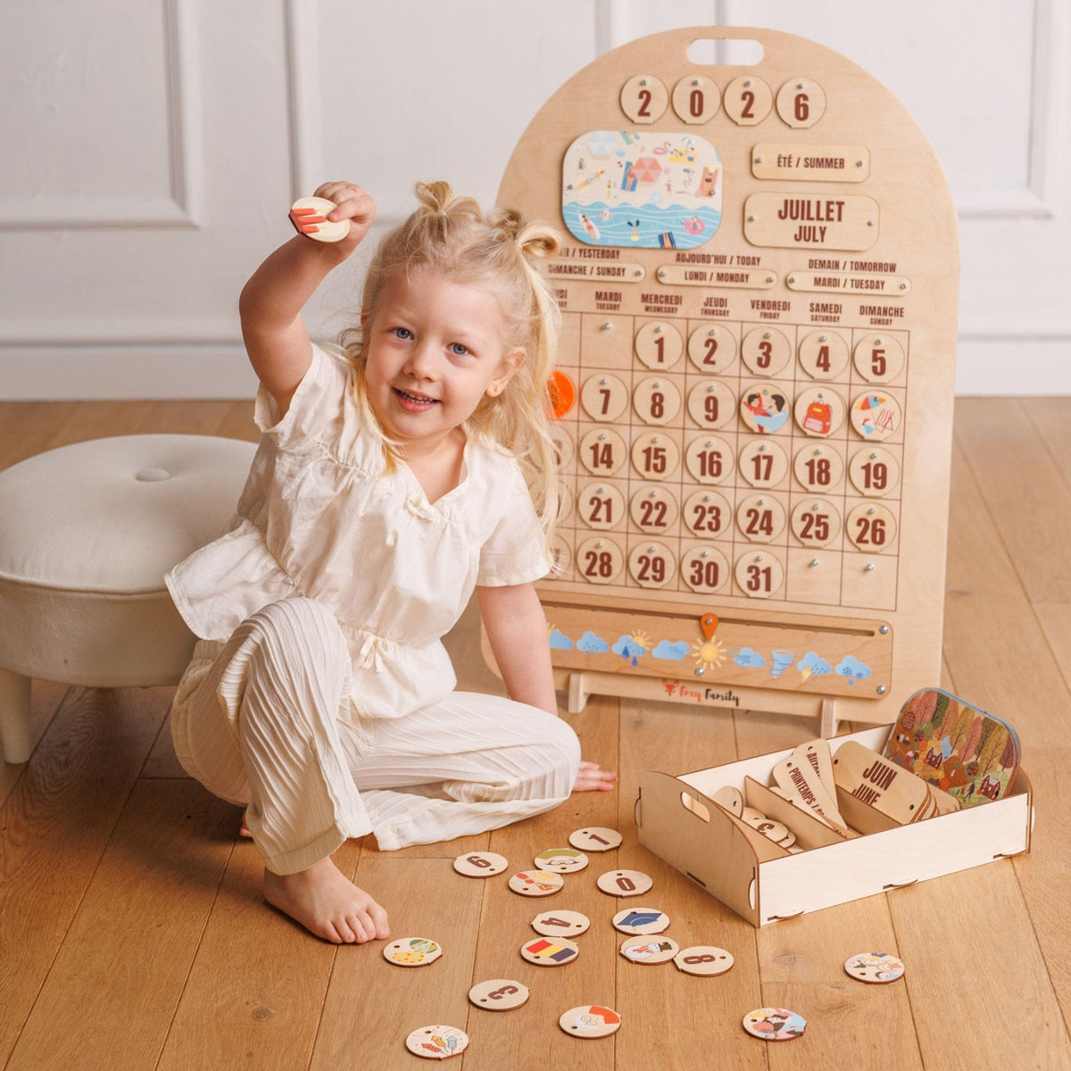Zweisprachiger Holzkalender Montessori