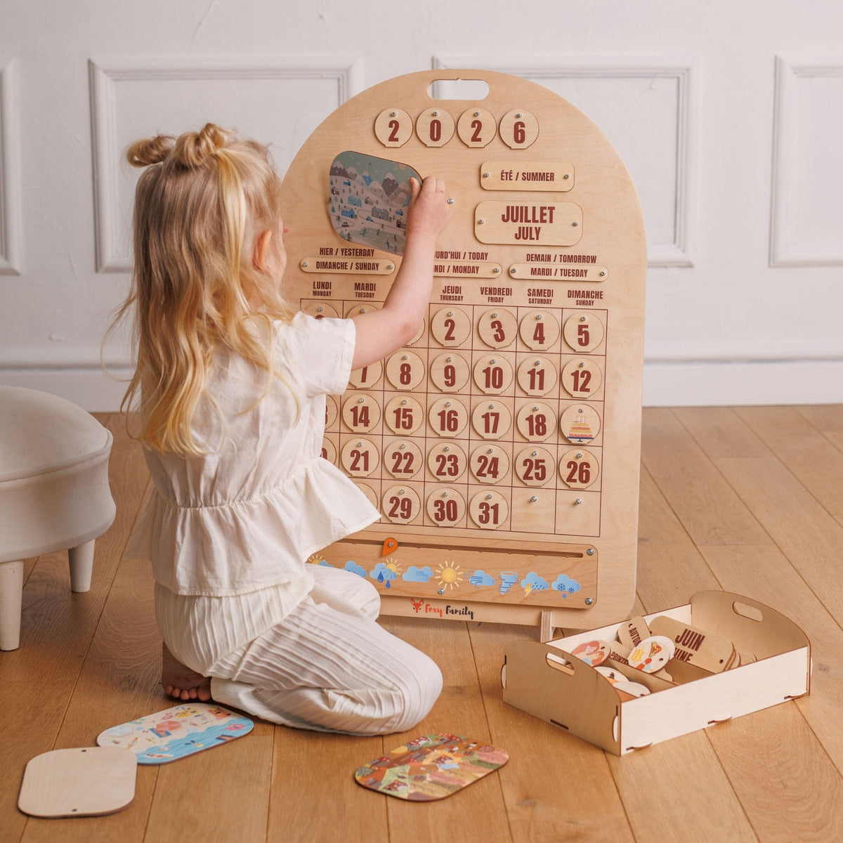 Zweisprachiger Holzkalender Montessori