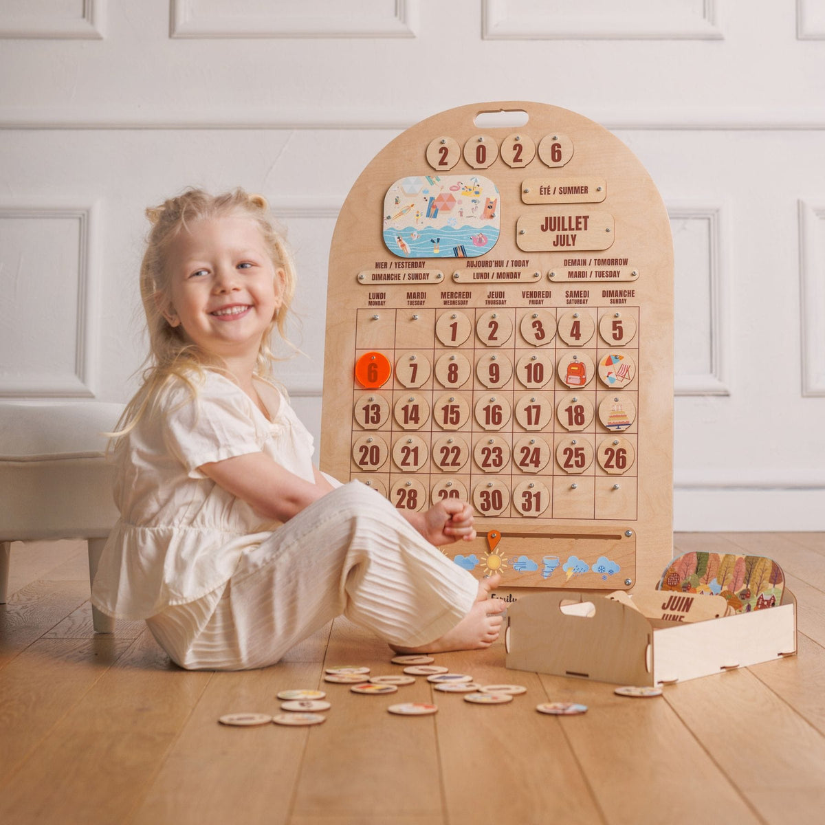 Zweisprachiger Holzkalender Montessori