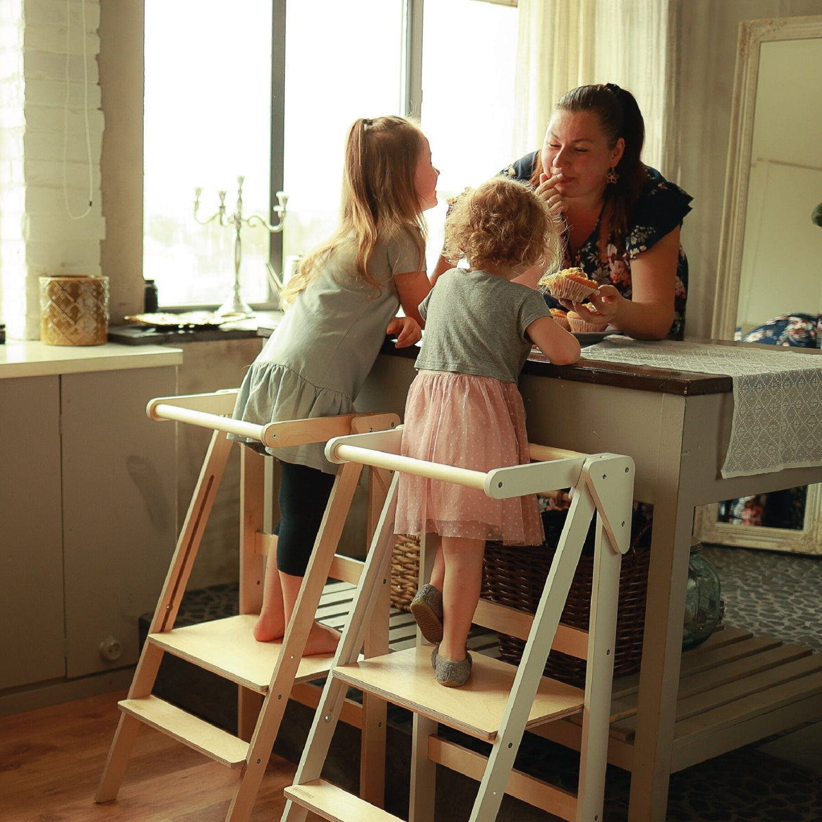 Learning Tower Faltbarer Montessori Naturholz Lernturm