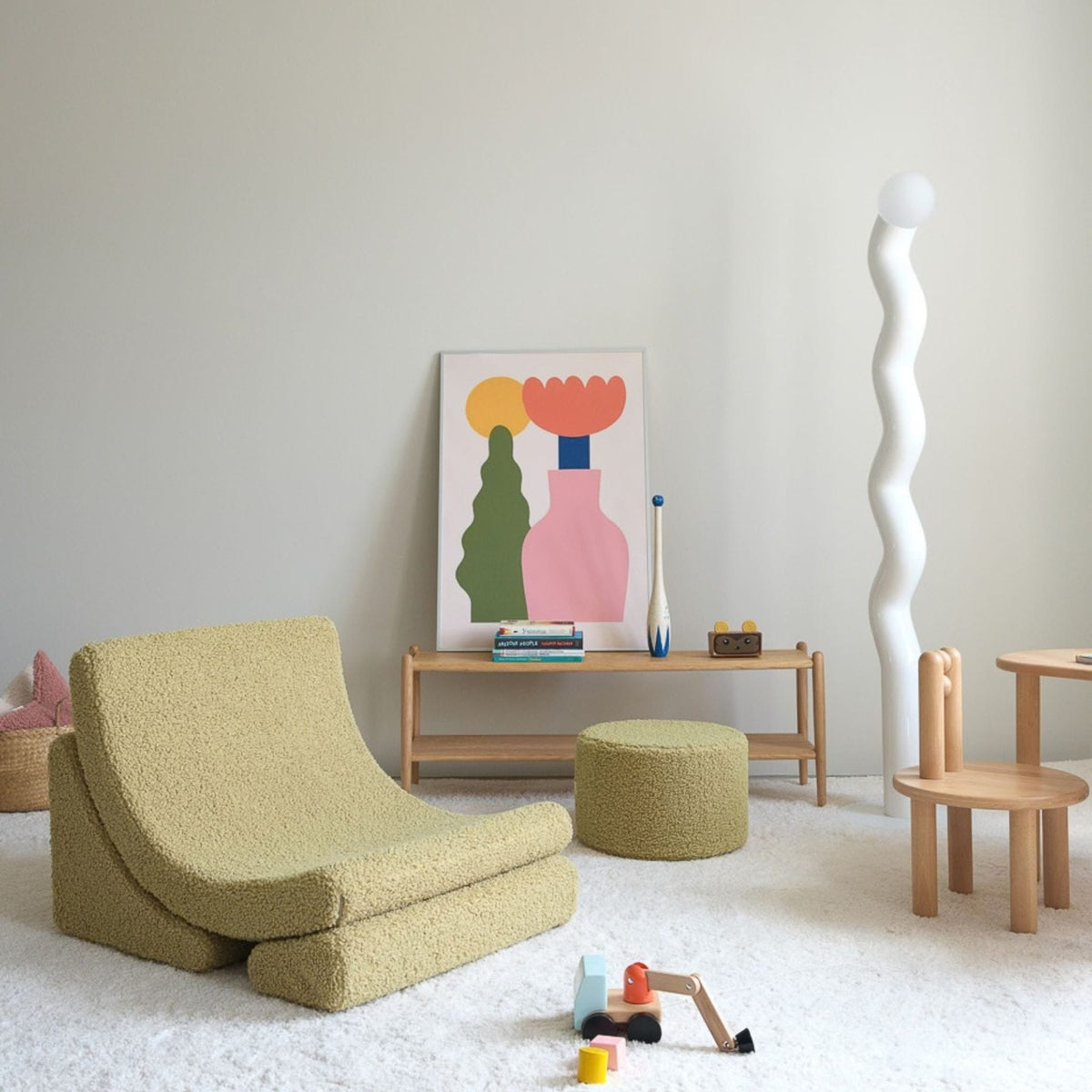Polstermöbel wigiwama Pouffe aus Teddystoff, runder Sitzhocker für Kinder