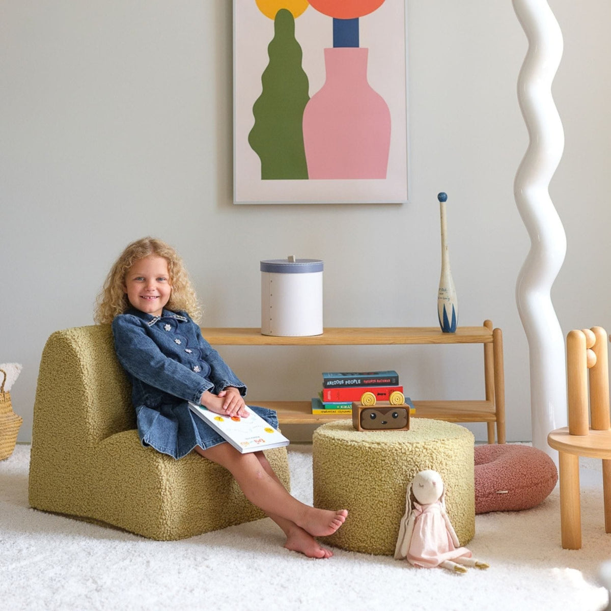 Polstermöbel wigiwama Pouffe aus Teddystoff, runder Sitzhocker für Kinder