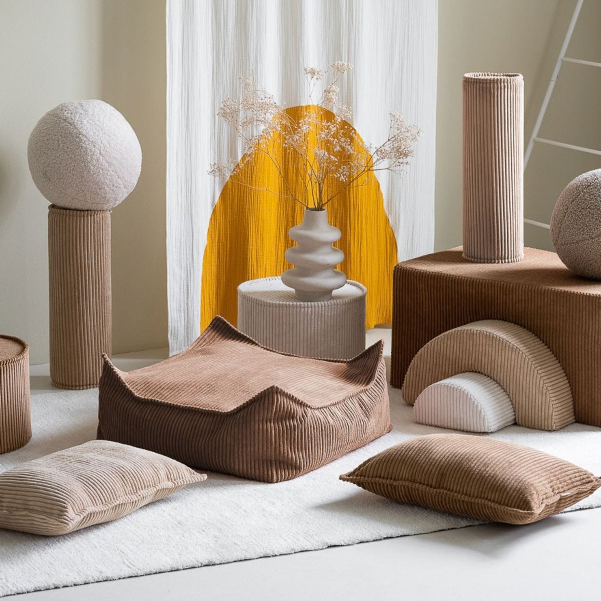 wigiwama Square Ottoman aus Cord, Sitzhocker für Kinder - LeoBabys