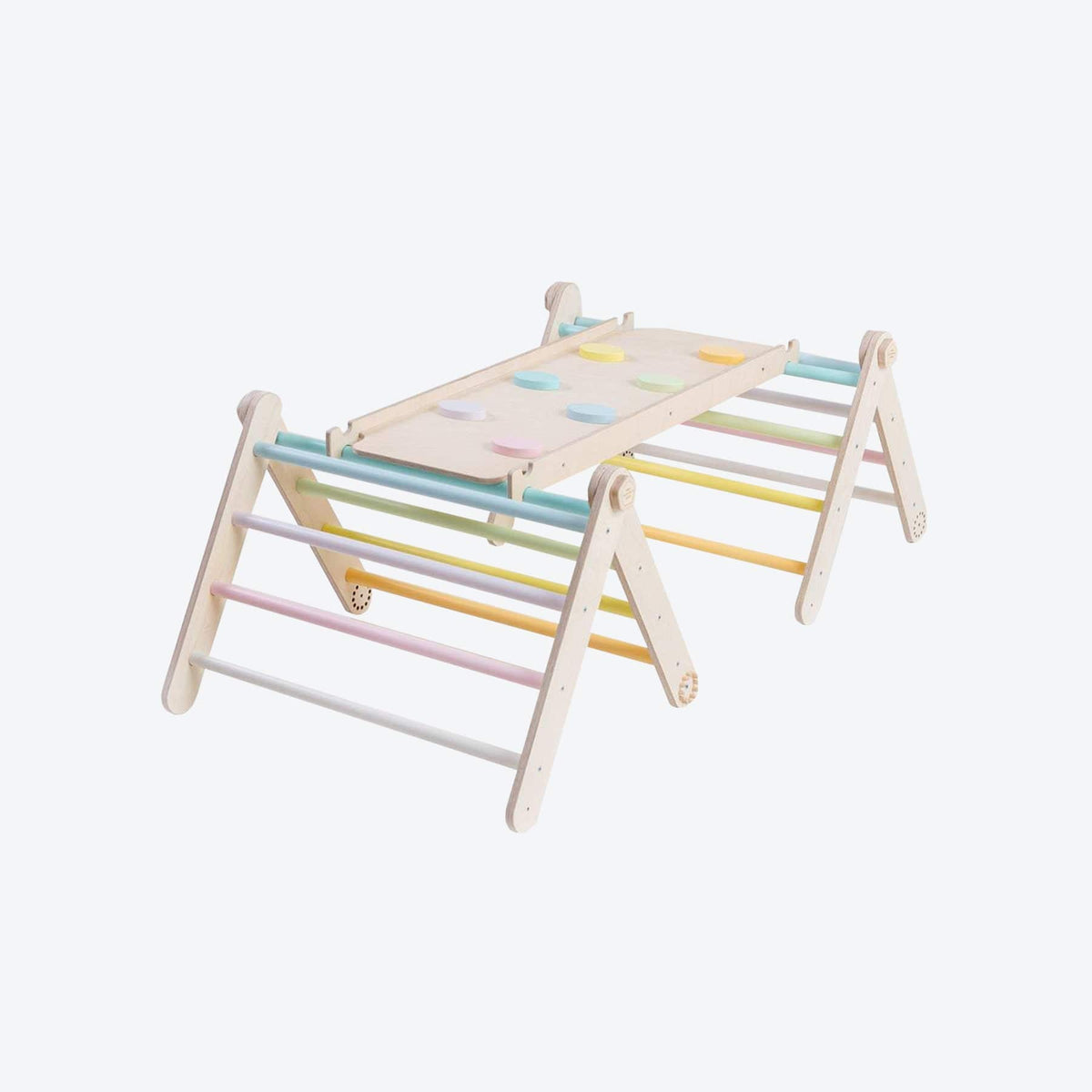 Kletterdreieck Wandlungsfähiges Pikler Kletterdreieck mit Rampenoption Pastell-Regenbogen