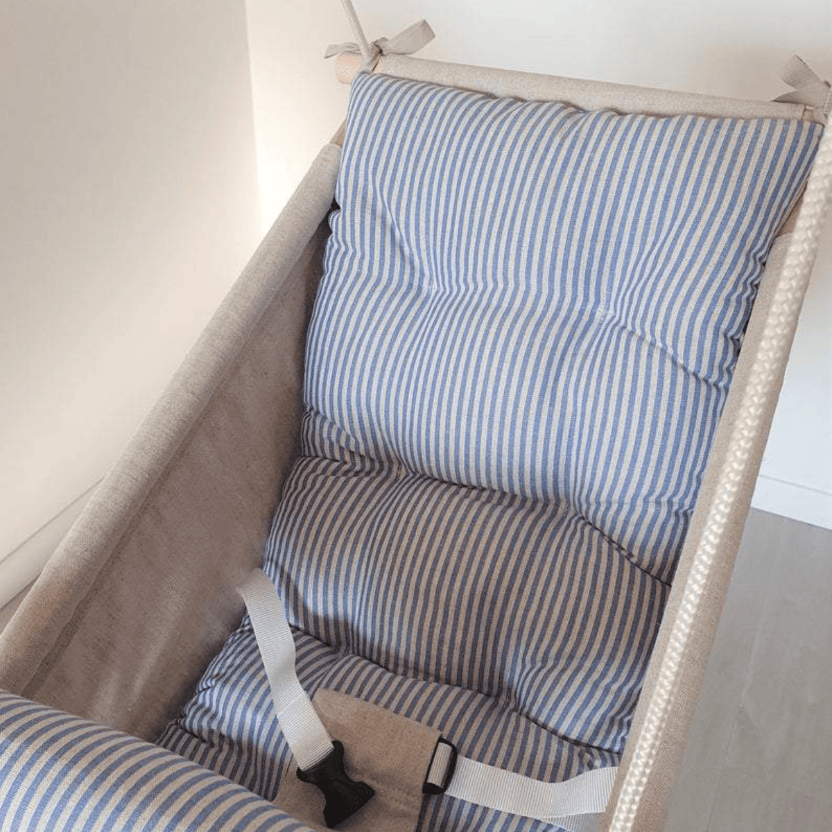 Schaukel Babyschaukel Babyliegeschaukel Leinen Blau Gestreift