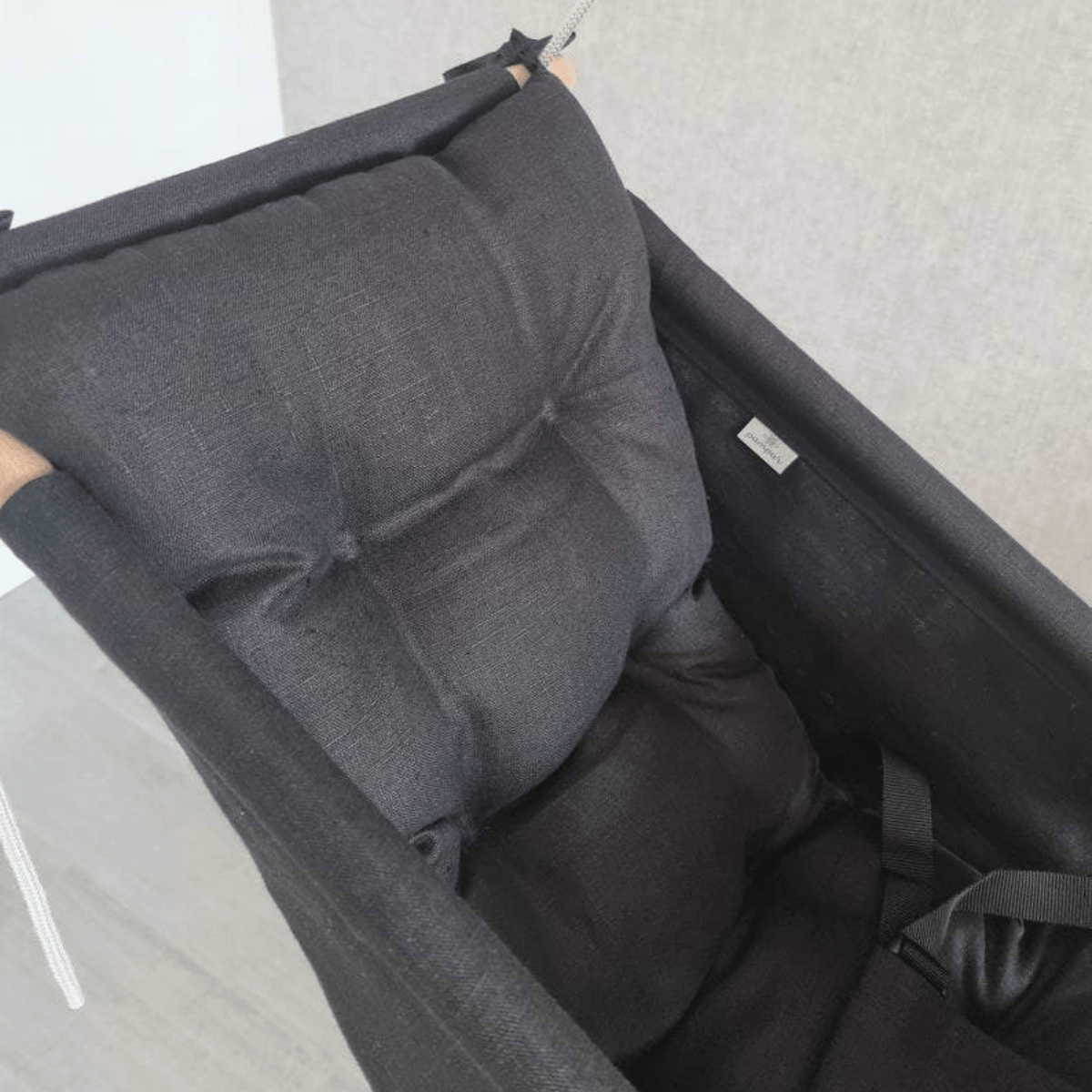 Schaukel Babyschaukel Babyliegeschaukel Leinenstoff Schwarz