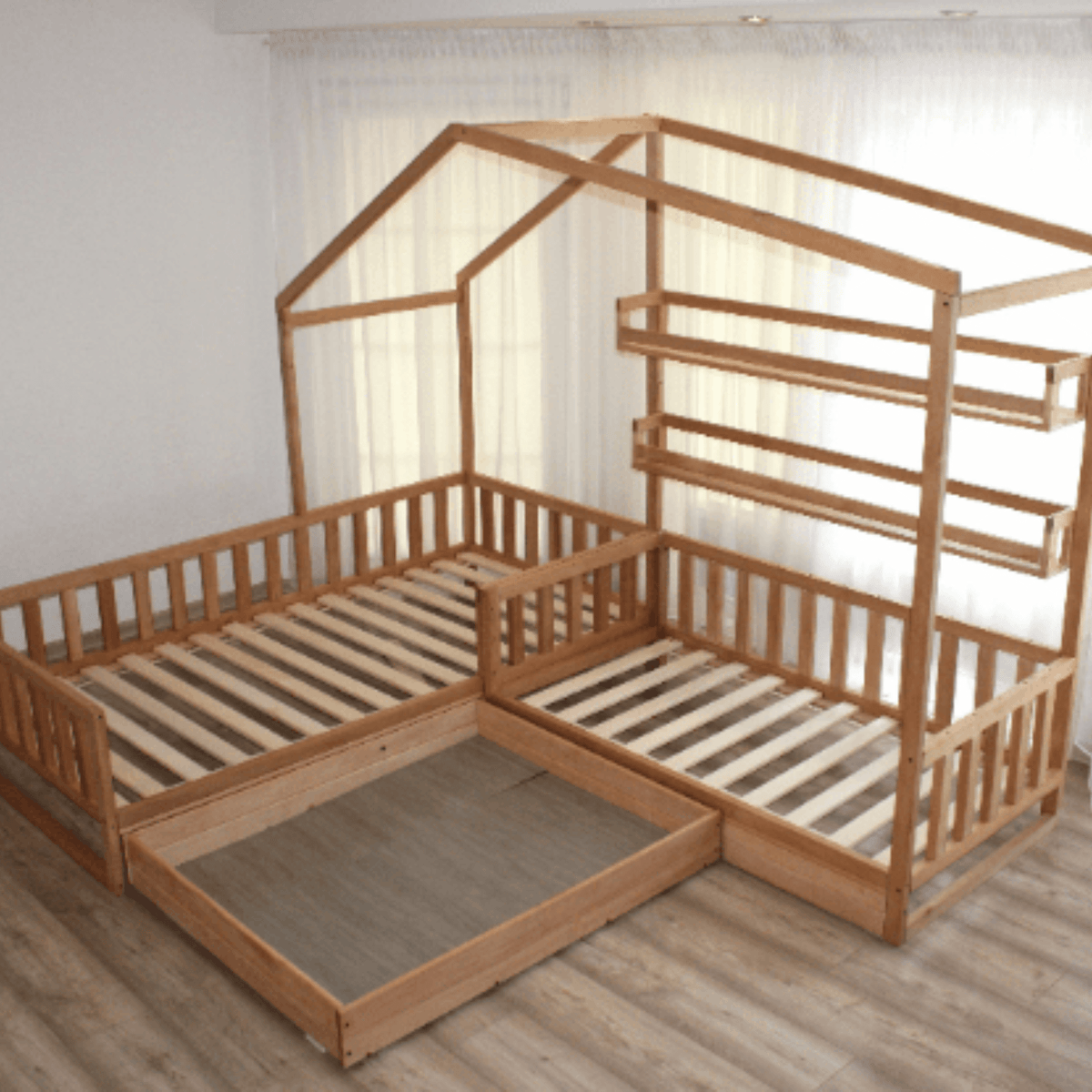 Betten und Klettergerüste Montessori Kinderbett Hausbettdesign für zwei Kinder
