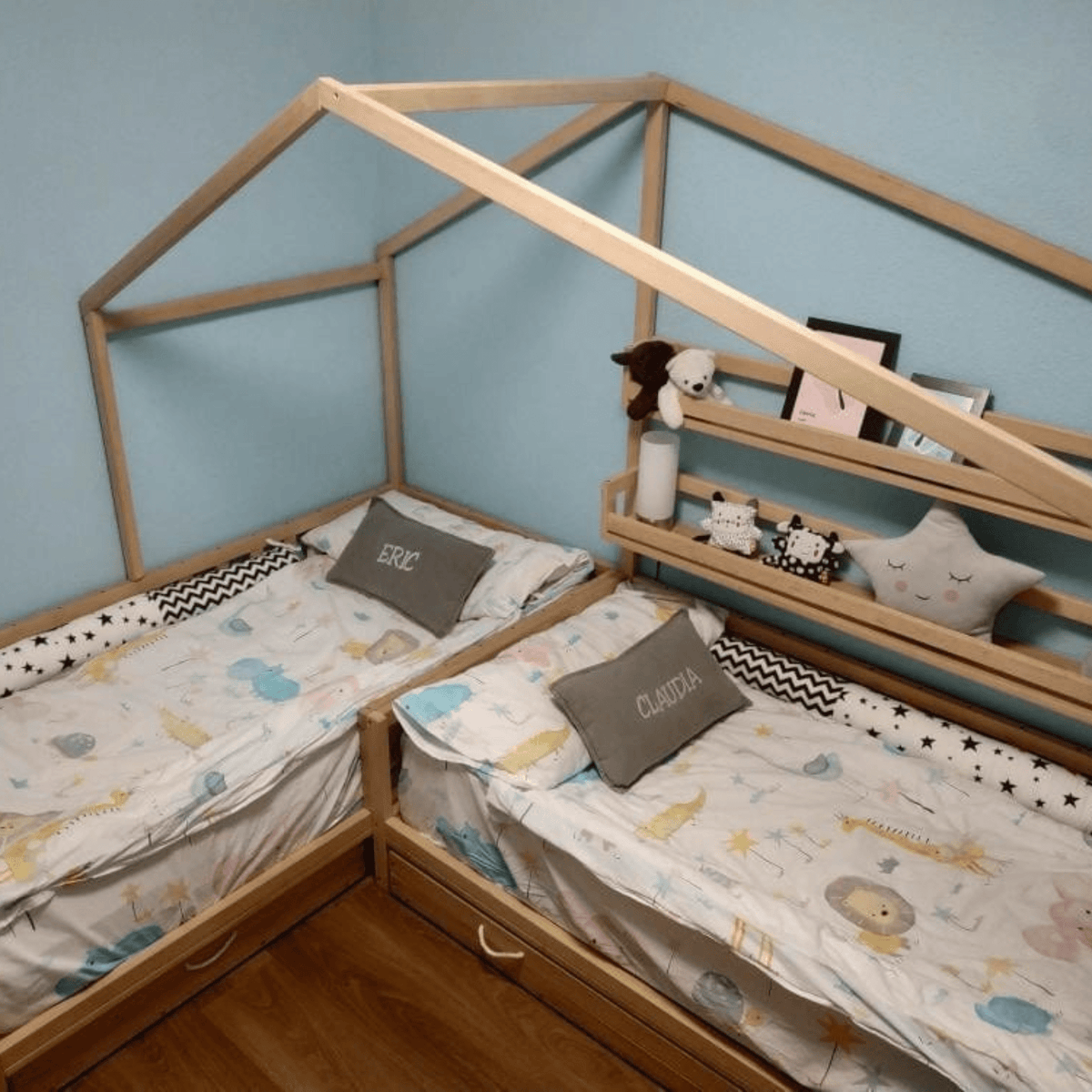 Betten und Klettergerüste Montessori Kinderbett Hausbettdesign für zwei Kinder