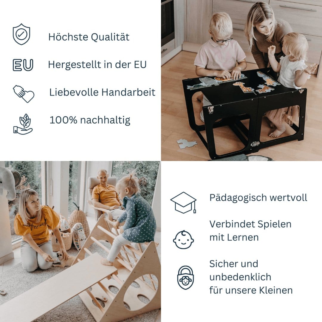 Learning Tower 2in1 wandelbarer Montessori Küchenturm und Kindertisch - Lernturm und Tisch in einem 2-in-1