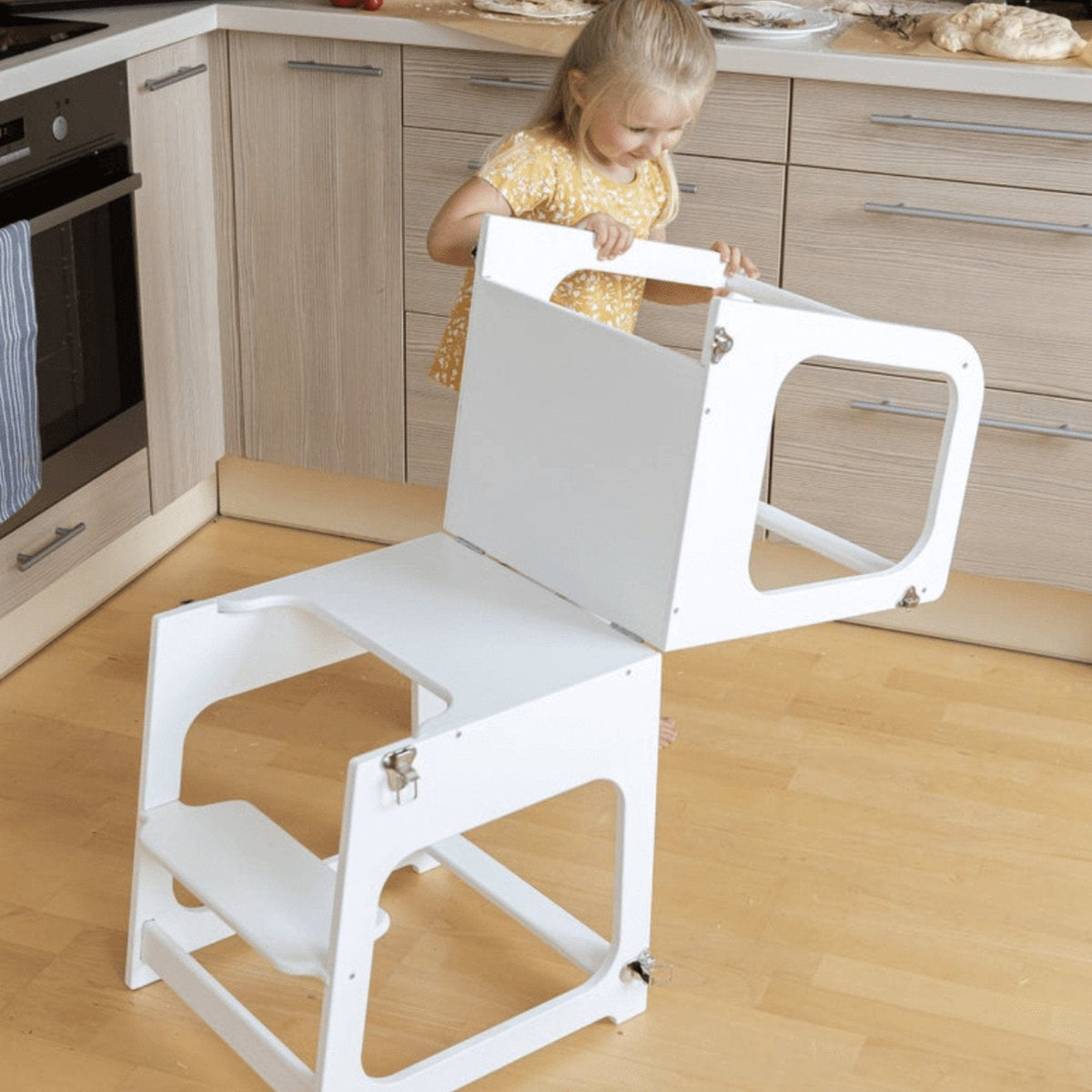Learning Tower 2in1 wandelbarer Montessori Küchenturm und Kindertisch - Lernturm und Tisch in einem 2-in-1