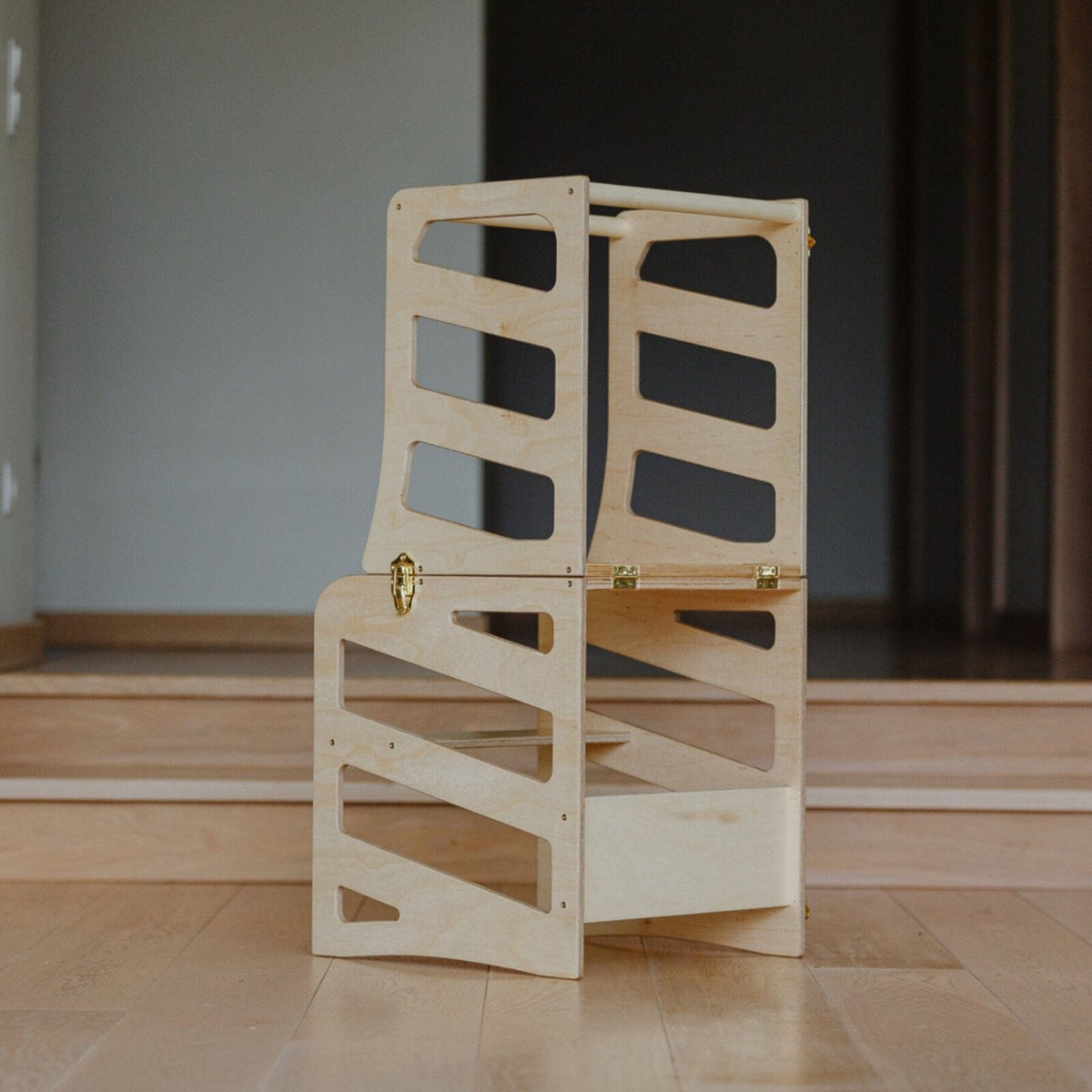 Learning Tower 3 in 1 wandelbarer Montessori Lernturm mit Rutsche oder Hocker Natur
