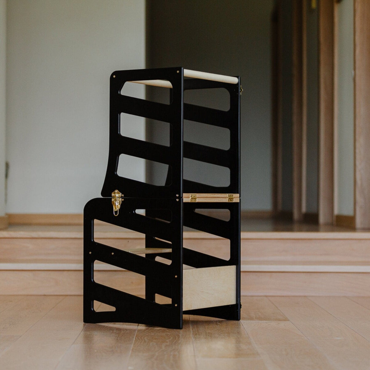 Learning Tower 3in1 wandelbarer Montessori Lernturm mit Rutsche oder Hocker - Stripe Design
