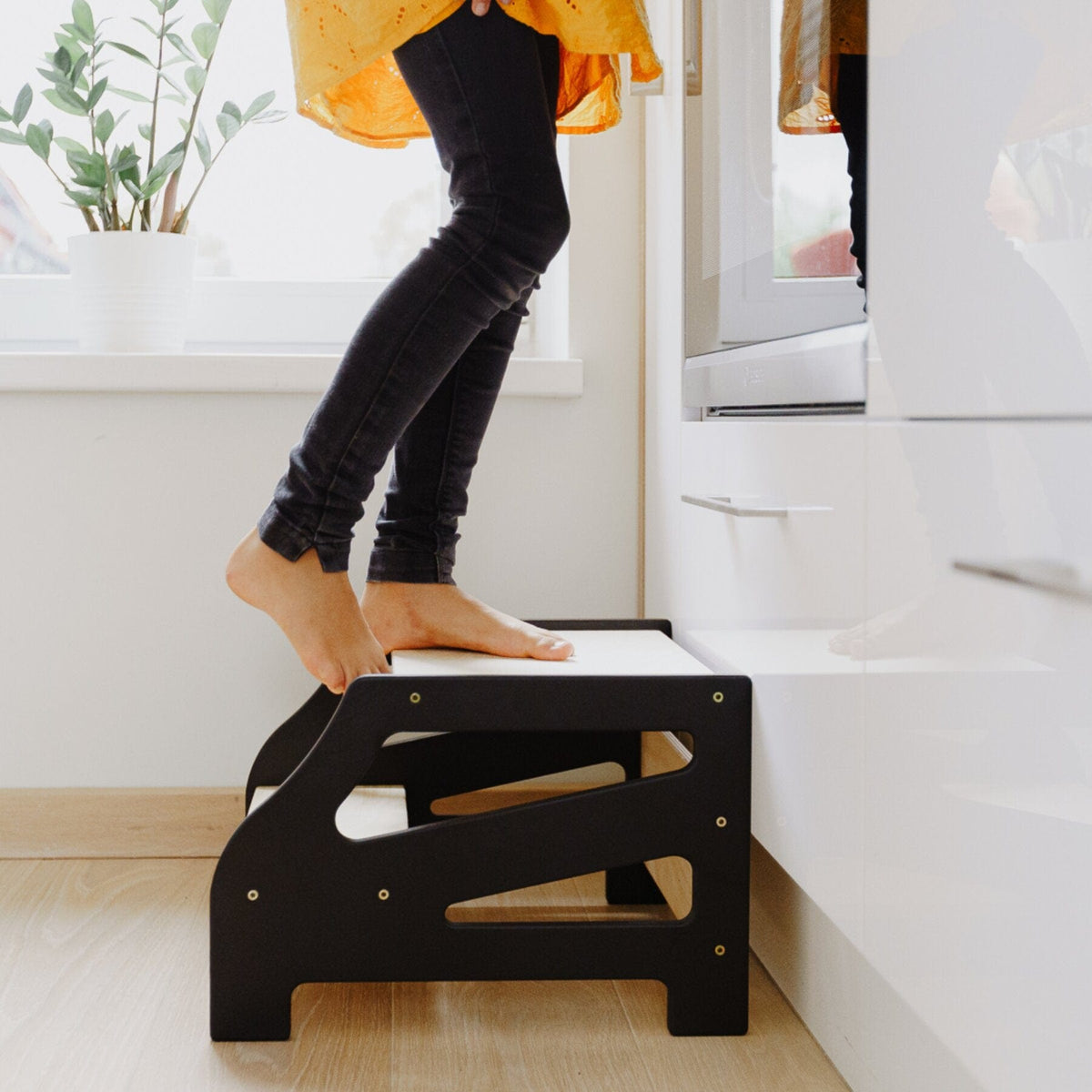 Learning Tower 3in1 wandelbarer Montessori Lernturm mit Rutsche oder Hocker - Stripe Design