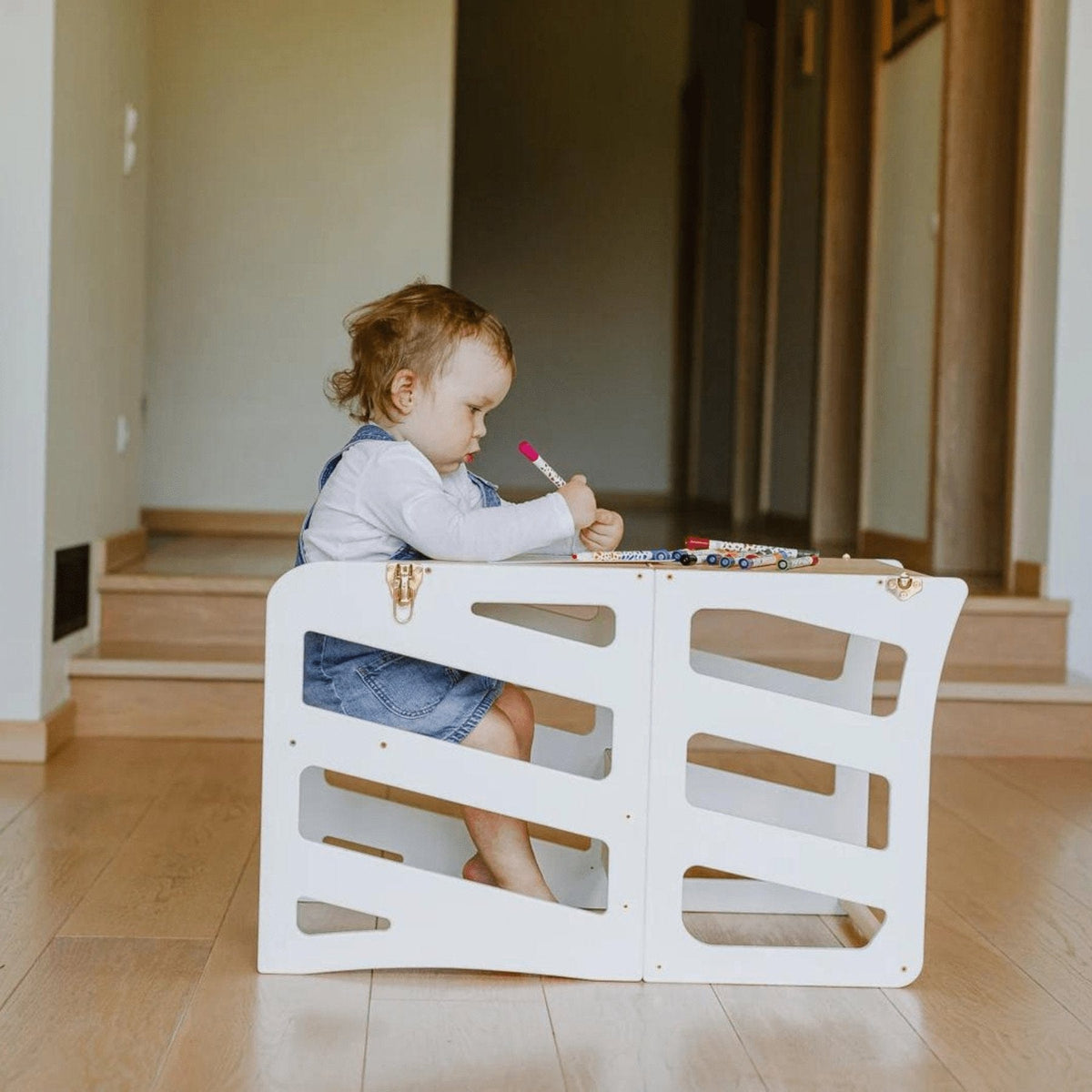 Learning Tower 3 in 1 wandelbarer Montessori Lernturm mit Rutsche oder Stuhl Weiß