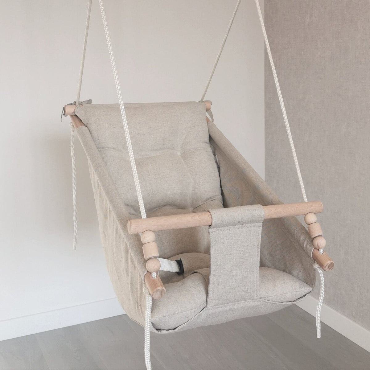 Schaukel Babyschaukel Babyliegeschaukel Leinen Beige