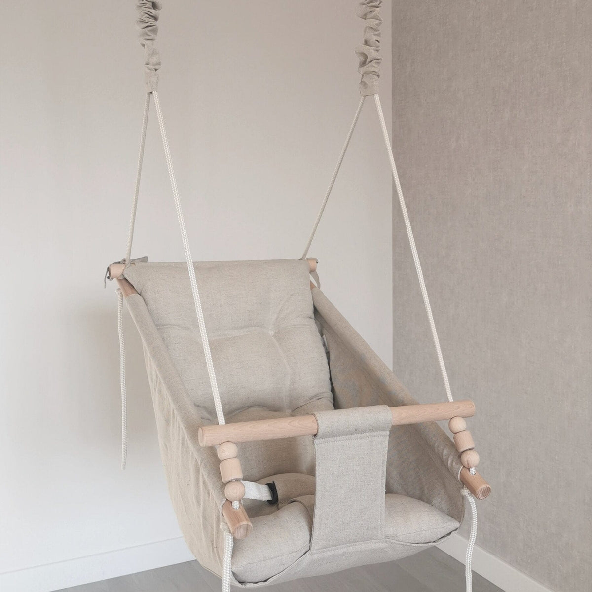 Schaukel Babyschaukel Babyliegeschaukel Leinen Beige