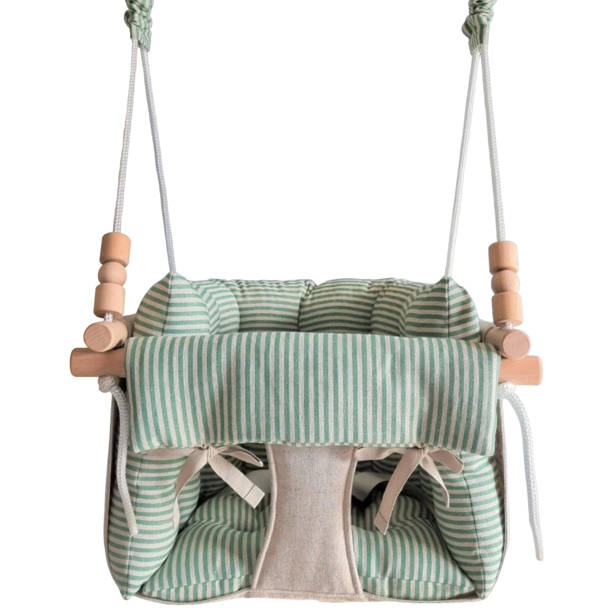 Schaukel Premium Babyschaukel Leinen Grün Gestreift