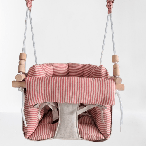 Schaukel Premium Babyschaukel Leinen Rot Gestreift