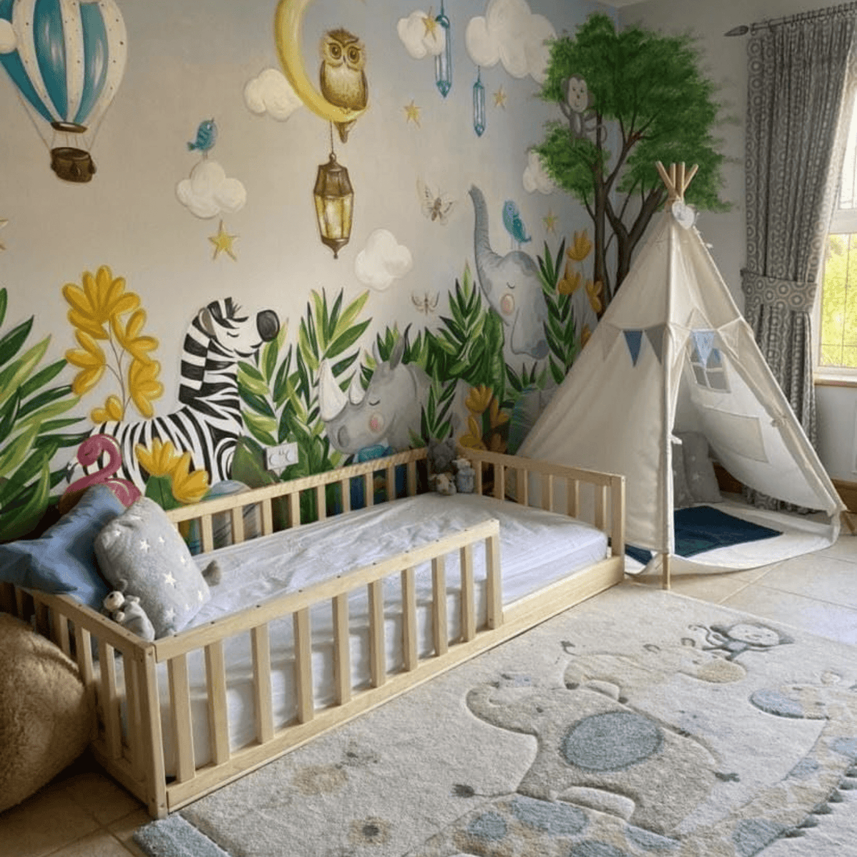 Betten und Klettergerüste Bodenbett Kinderbett Babybett Gitterbett - Kleinkindgeländer flach