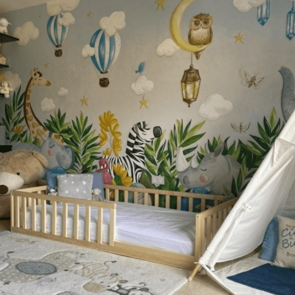 Betten und Klettergerüste Bodenbett Kinderbett Babybett Gitterbett - Kleinkindgeländer flach
