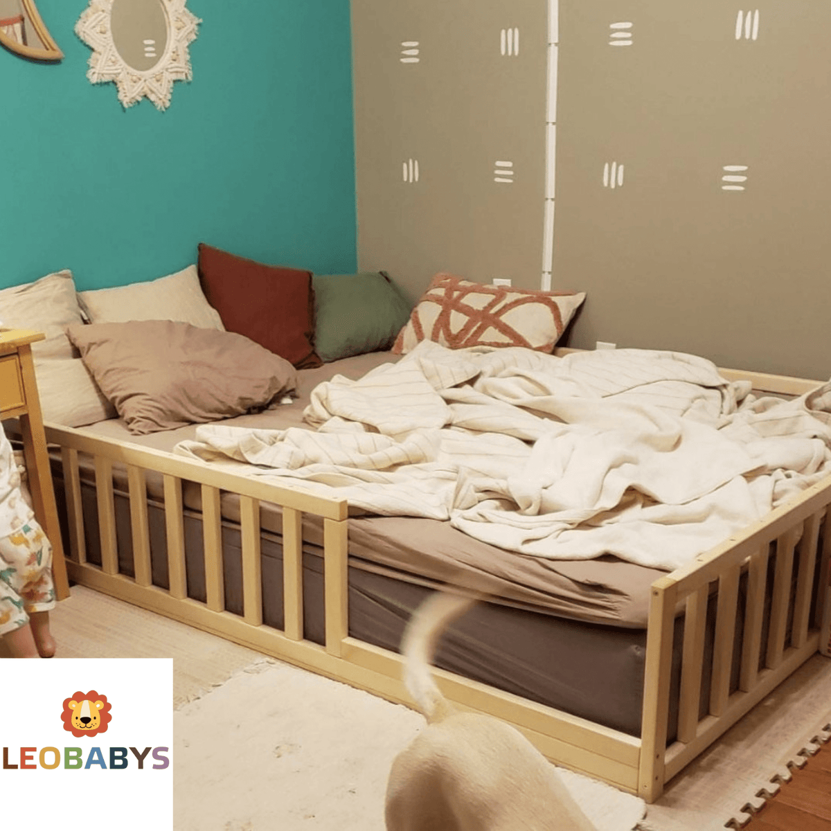 Betten und Klettergerüste Bodenbett Kinderbett Babybett Gitterbett - Kleinkindgeländer flach