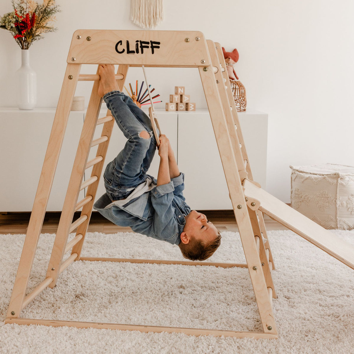 CLIFF Turnringe aus Holz für Kinder, mit verstellbaren Seilen