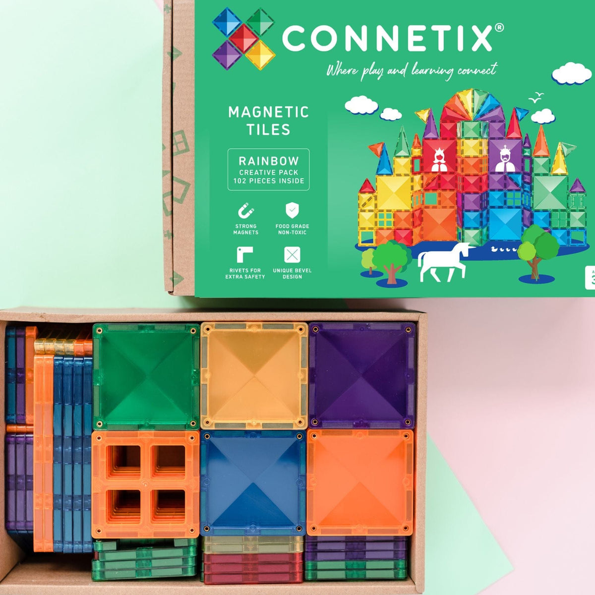 Magnetbausteine Connetix Rainbow Creative Pack 102 Teile - STEAM Magnetbausteine ab 3 Jahren