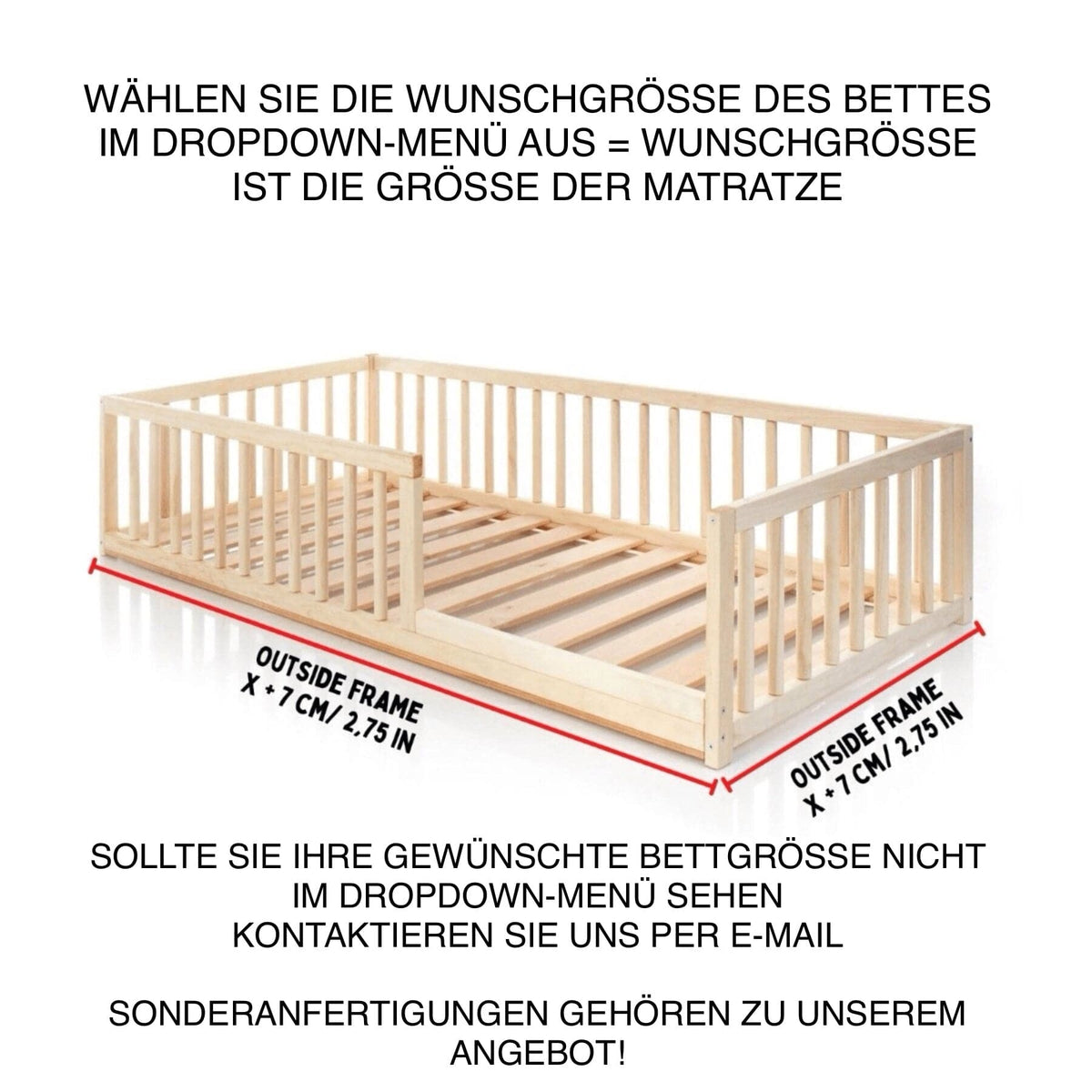 Betten und Klettergerüste Montessori Bodenbett - Montessori Hausbett aus Naturholz