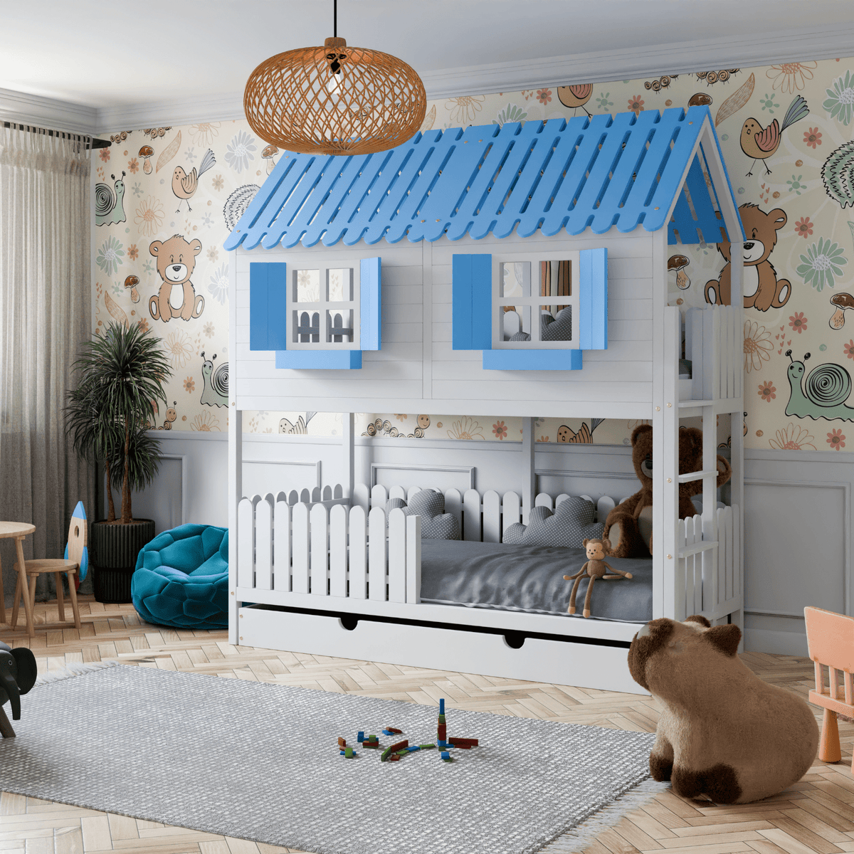 Bett Kinderbett Hausbett Etagenbett für Kinder - Lou