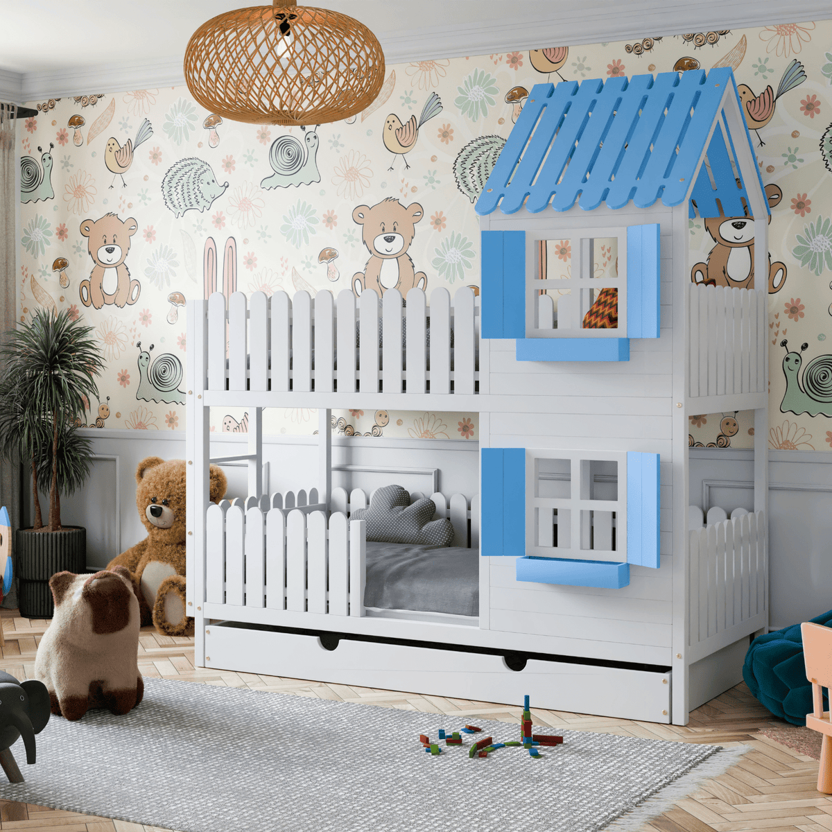 Bett Kinderbett Hausbett Etagenbett für Kinder - Mika